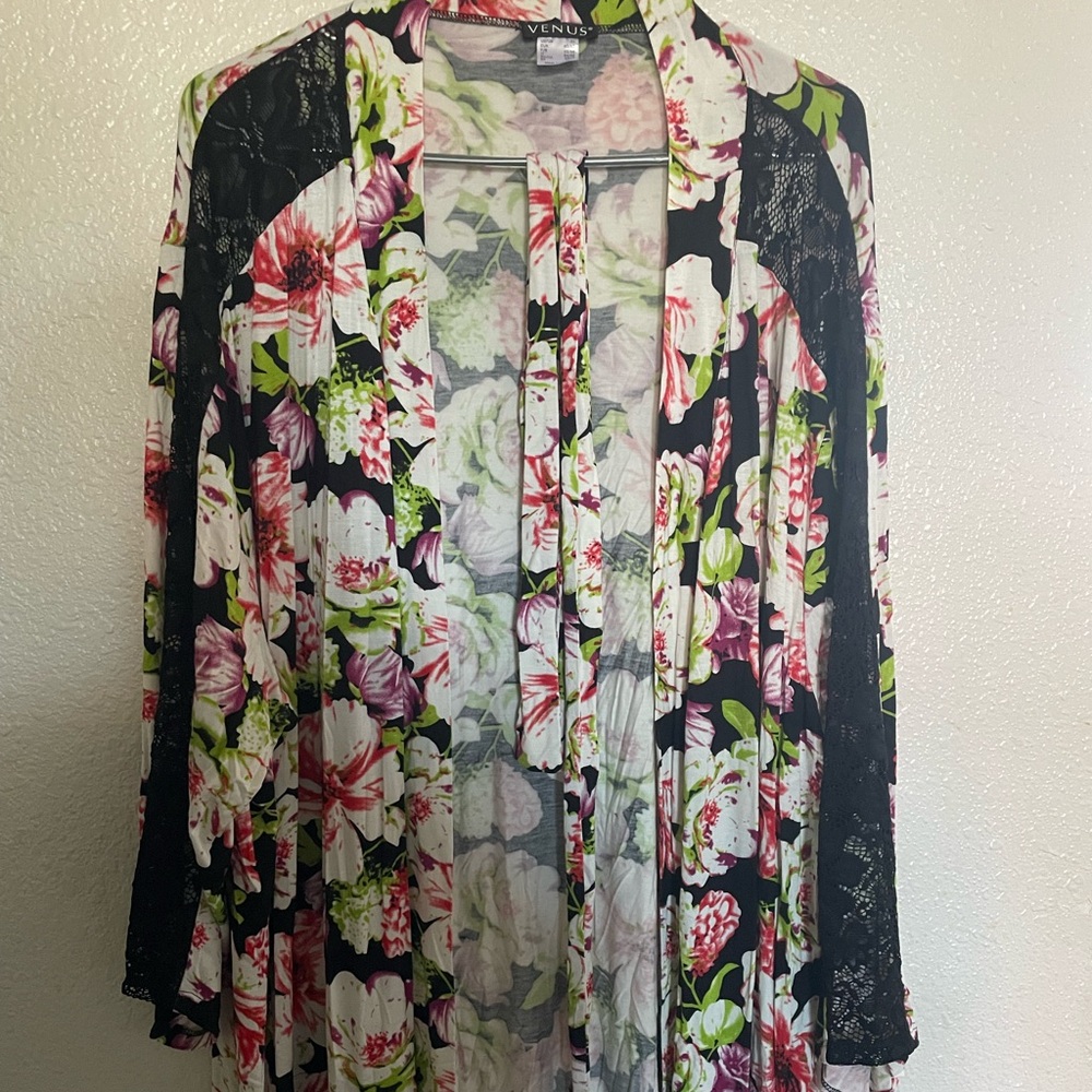 Venus Floral Robe with Black Lace 3x